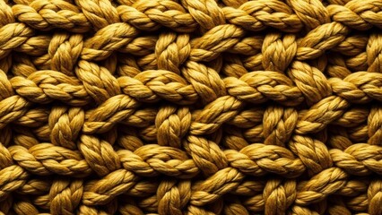 Detailed close-up of a thick, textured, intimate apparelided rope in a warm golden yellow hue, showcasing intricate weaving and robust material