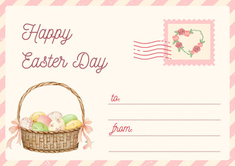 Happy Easter Day Gift Tag with Basket of Colorful Eggs