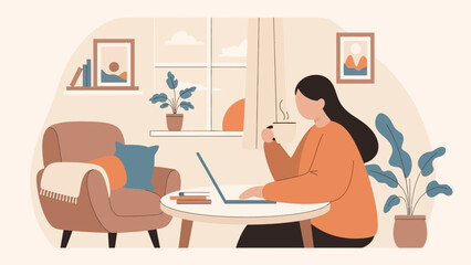 Fototapeta premium Woman Working on Laptop at Home.
