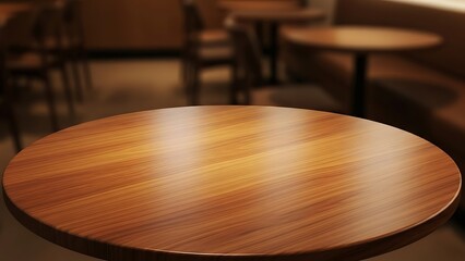 Top Down Empty Round Wooden Cafe Table | Clean Overhead View for Product Mockups or Copy Space