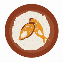 fish and rice on a plate. Rice With Salmon