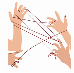 hands tied with red thread. Two hands tying knot with red thread, symbolizing promise, 