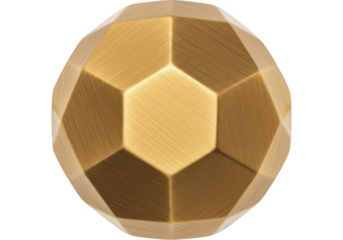 Golden metallic object with a faceted, hexagonal pattern and brushed texture, isolated on transparent background