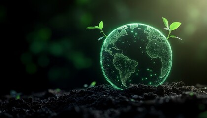 Green bacteria cell and eco friendly smartphone with green leaves symbolizing global nature and environmental growth