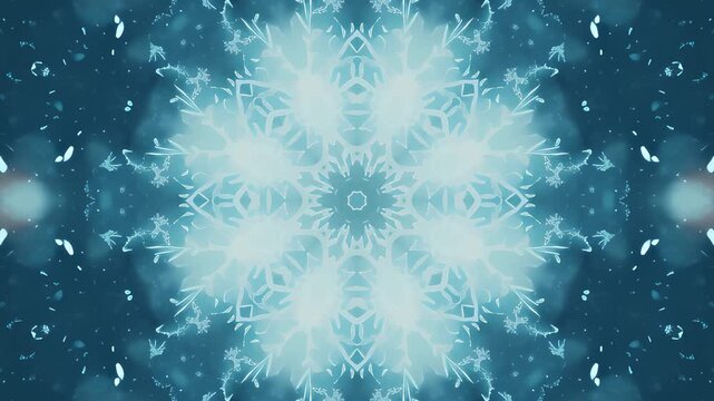 glowing ice snowflake kaleidoscope animation