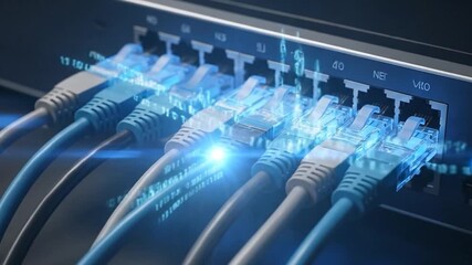 Modem and connected cables showing digital streaming data transfer - Powered by Adobe