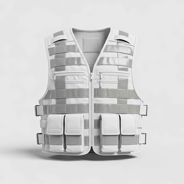 Gray and White Multi Pocket Tactical Vest for Security and Law Enforcement Grid Pattern
