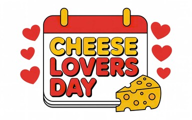 Celebrate cheese lovers day with a vibrant calendar illustration featuring a chunk of cheese and festive hearts