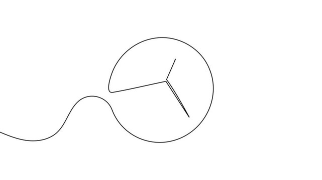 Timepiece clock icon sign continuous one line drawing on white background minimalist single art routine and time alert symbol 4k animation video