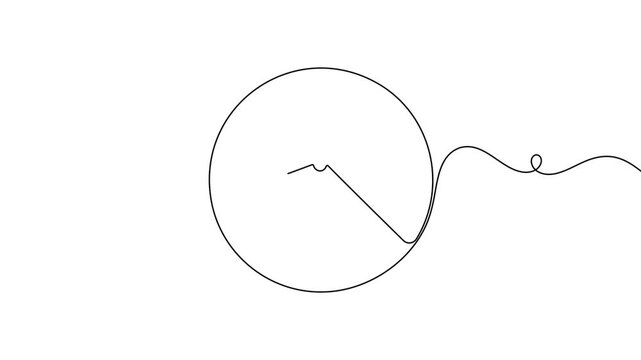 Timepiece clock icon sign continuous one line drawing on white background minimalist single art routine and time alert symbol 4k animation video