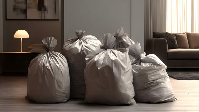 Modern Apartment Cleanout with Symmetrical Trash Bag Arrangement