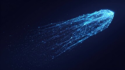 A captivating abstract representation of a vibrant comet, gracefully traversing the vast expanse of space, rendered in mesmerizing blue. ..Created with Generative AI, not depicting real subjects.