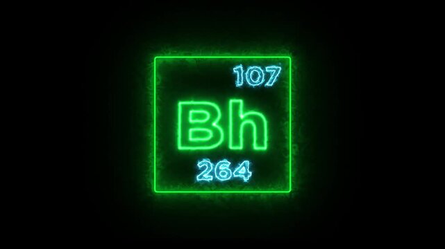 Bohrium periodic table element symbol hologram, chemical element Periodic Table, atomic weight element number on black background in 4K