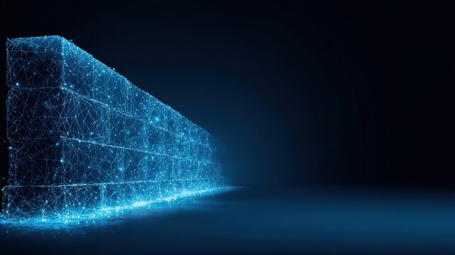 An illuminated, futuristic wall of security, symbolizes protection against digital threats. ..Created with Generative AI, not depicting real subjects.