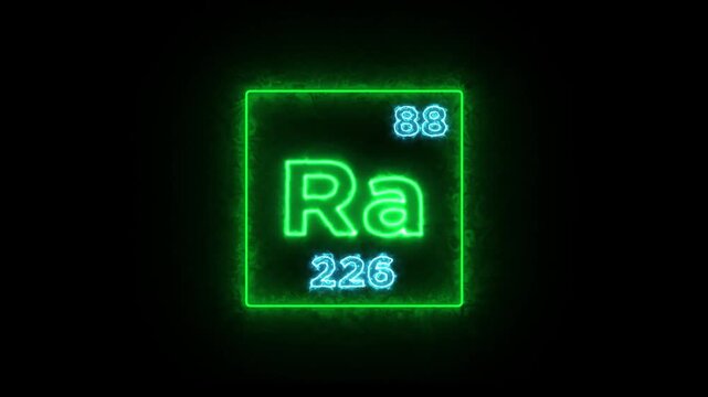Radium periodic table element symbol hologram, chemical element Periodic Table, atomic weight element number on black background in 4K