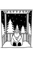 Santa on a quiet snowy porch