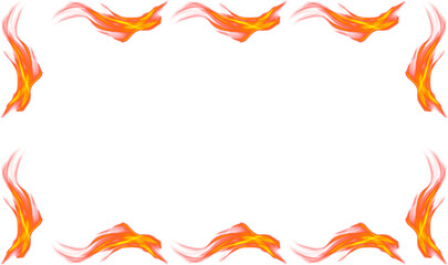 Set of burning fires of flames and sparks on transparent background. For use on light backgrounds. flames burning with large flames creating a fiery border against a white background, perfect