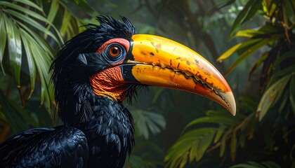 Obraz premium Vibrant toucan perched gracefully in lush tropical rainforest foliage