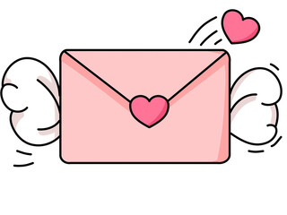 Envelope or letter and red heart for valenties day