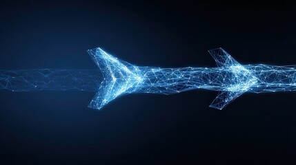 An artistic representation of an abstract arrow in a futuristic style, with a digital network pattern on a dark background. ..Created with Generative AI, not depicting real subjects.