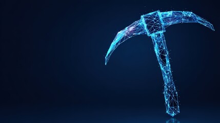 A glowing pickaxe is represented in a digital art style. ..Created with Generative AI, not depicting real subjects.