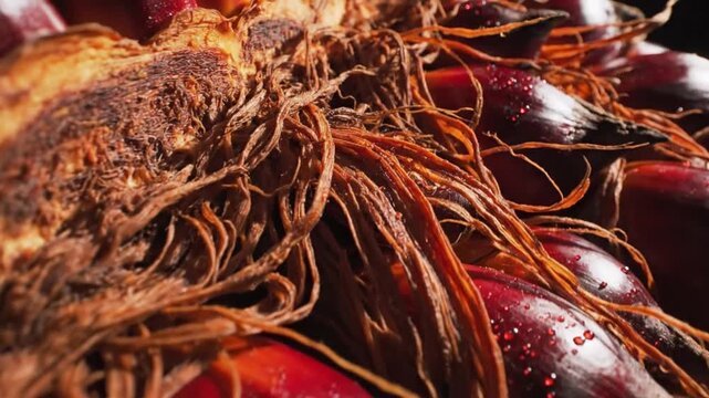 Close-up view of fresh red onions with roots and dry soil