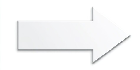 Simple white 3D arrow pointing right with subtle drop shadow on white background