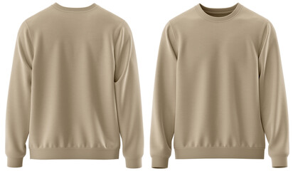 Sweatshirt Round Neck Long Sleeve with Rib Cuffs and Hem &ndash; Beige color  Apparel Mockup, Front and Back View