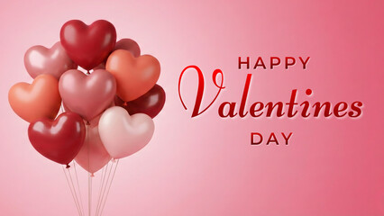 happy valentines day card with 3d balloons over pink soft pastel background 
