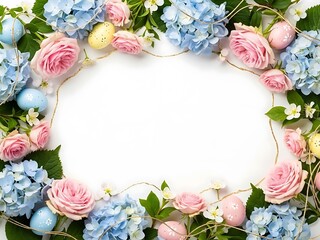 Elegant Easter Floral Frame with Pastel Eggs and Copy Space - Spring Greeting Card Design
