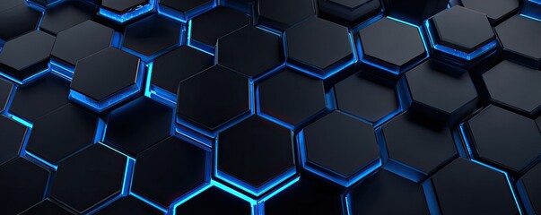 Array of dark hexagons with blue glowing edges