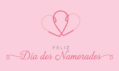 Feliz Dia dos Namorados minimalist pink greeting with line heart illustration, elegant script typography and soft romantic background