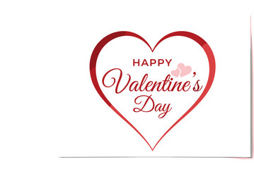 Happy Valentine&rsquo;s Day minimalist heart outline with elegant typography, red love design, romantic greeting illustration on white background