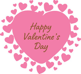 Happy Valentine&rsquo;s Day pink heart illustration with handwritten lettering, surrounded by cute hearts, romantic greeting card design