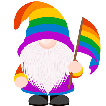 Cute gnome character in rainbow colors celebrating Pride Month, LGBTQ diversity, equality, and love.