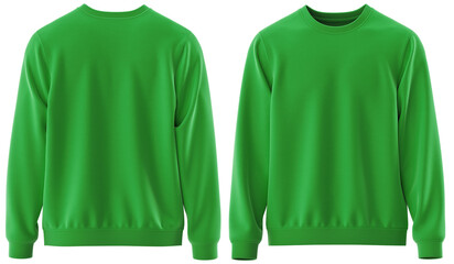 Sweatshirt Round Neck Long Sleeve with Rib Cuffs and Hem &ndash;  Apparel Mockup, Front and Back View Green Color