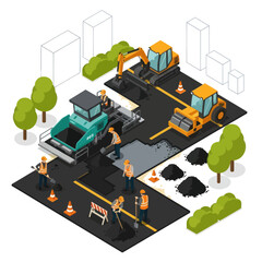 Obraz premium Construction Site with Workers and Machinery.