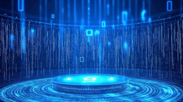 Digital data stream in futuristic room