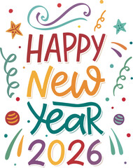 Happy new year typography design illustrator 