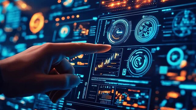 Hand interacting with digital data interface
