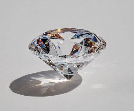 Sparkling clear diamond, light refracts with prismatic colors on bright surface - Powered by Adobe