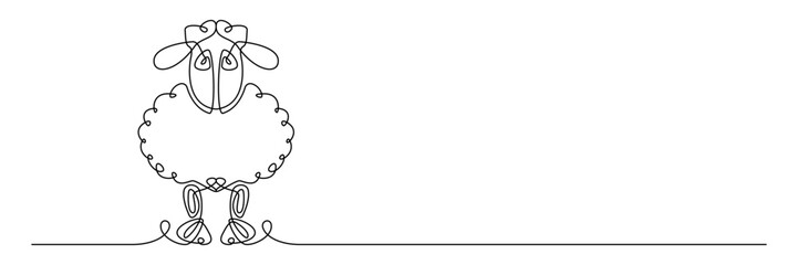 Cute sheep with fluffy wool continuous line art minimalist vector illustration © nurartvi