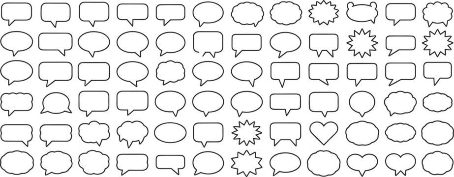 Collection of diverse speech bubble shapes and styles on white background talk bubble thought bubble