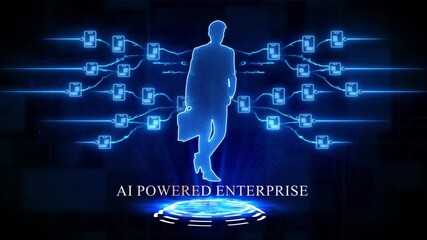 AI powered enterprise concept with businessman silhouette and digital network connections artificial intelligence - Powered by Adobe