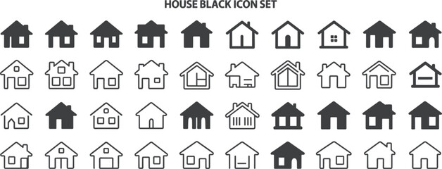 Extensive set of black house icons in solid and outline styles Keywords: house, home, building