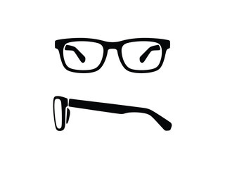 Black silhouette of modern fashion spectacles in front and side view optical accessory item for vision correction vector illustration