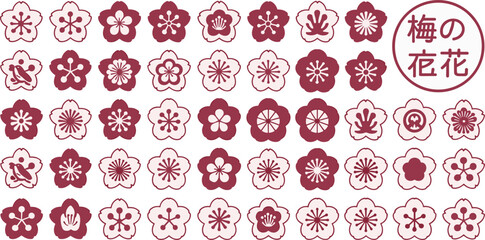 Japanese Plum Blossoms Ume Flowers Vector Icons Set symbol