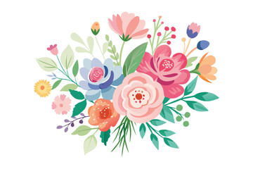 Watercolor collection of hand drawn flowers vector illustration isolated on white background