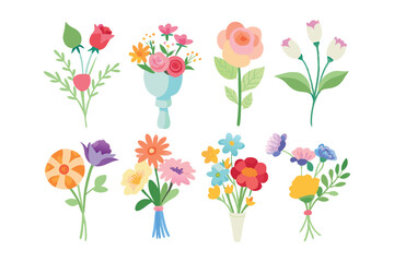 Watercolor floral bouquet collection on white background