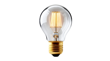 A classic Edison filament light bulb glows warmly, symbolizing brilliant ideas, innovation, and inspiration for various energy, lighting, and technological concepts.